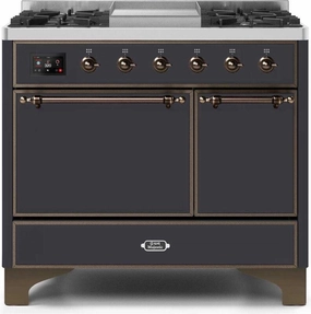 Ilve UMD10FDQNS3MGBLP Majestic Ii 40 Inch Dual Fuel Liquid Propane Freestanding Range In Matte Graphite With Bronze Trim Freestanding Ranges freestanding dual fuel range 30 inch