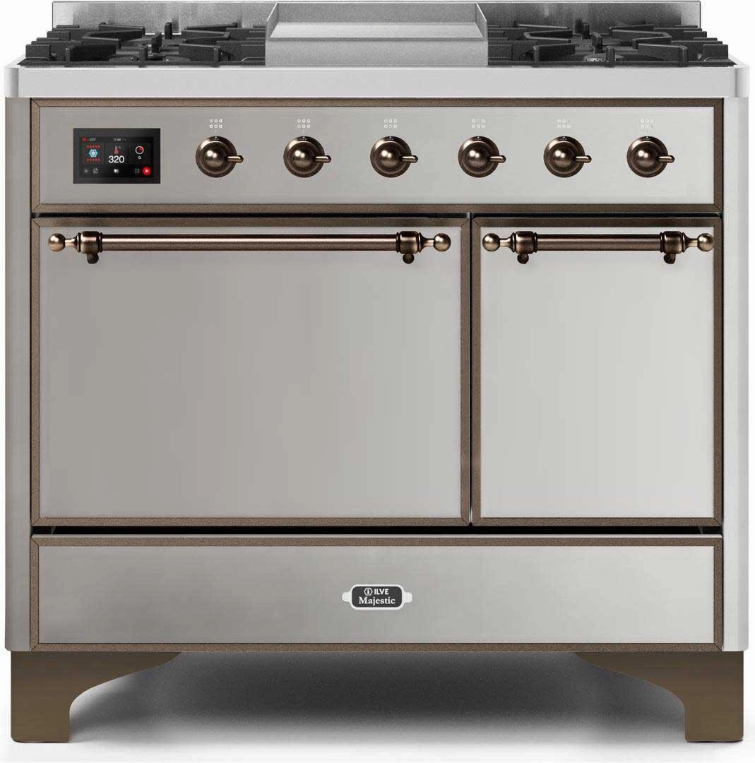 Ilve UMD10FDQNS3SSB Majestic Ii 40 Inch Dual Fuel Natural Gas Freestanding Range In Stainless Steel With Bronze Trim Freestanding Ranges freestanding dual fuel range 30 inch