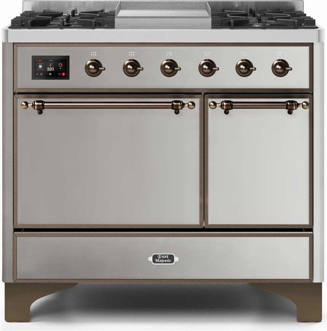Ilve UMD10FDQNS3SSBLP Majestic Ii 40 Inch Dual Fuel Liquid Propane Freestanding Range In Stainless Steel With Bronze Trim Freestanding Ranges freestanding dual fuel range 30 inch