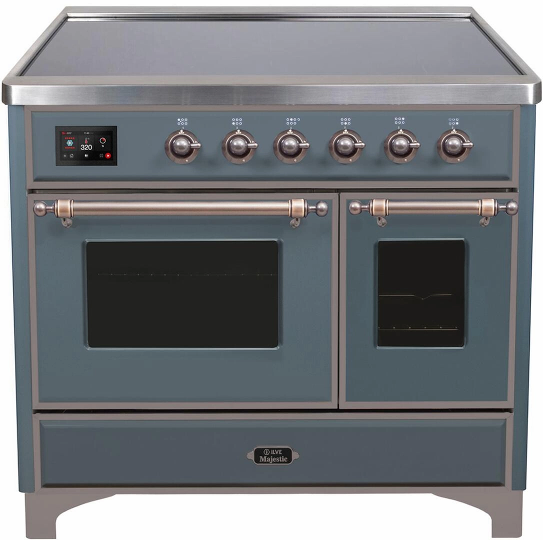 Ilve UMDI10NS3BGB Majestic Ii 40 Inch Electric Freestanding Range In Blue Grey With Bronze Trim Freestanding Ranges freestanding dual fuel range 30 inch