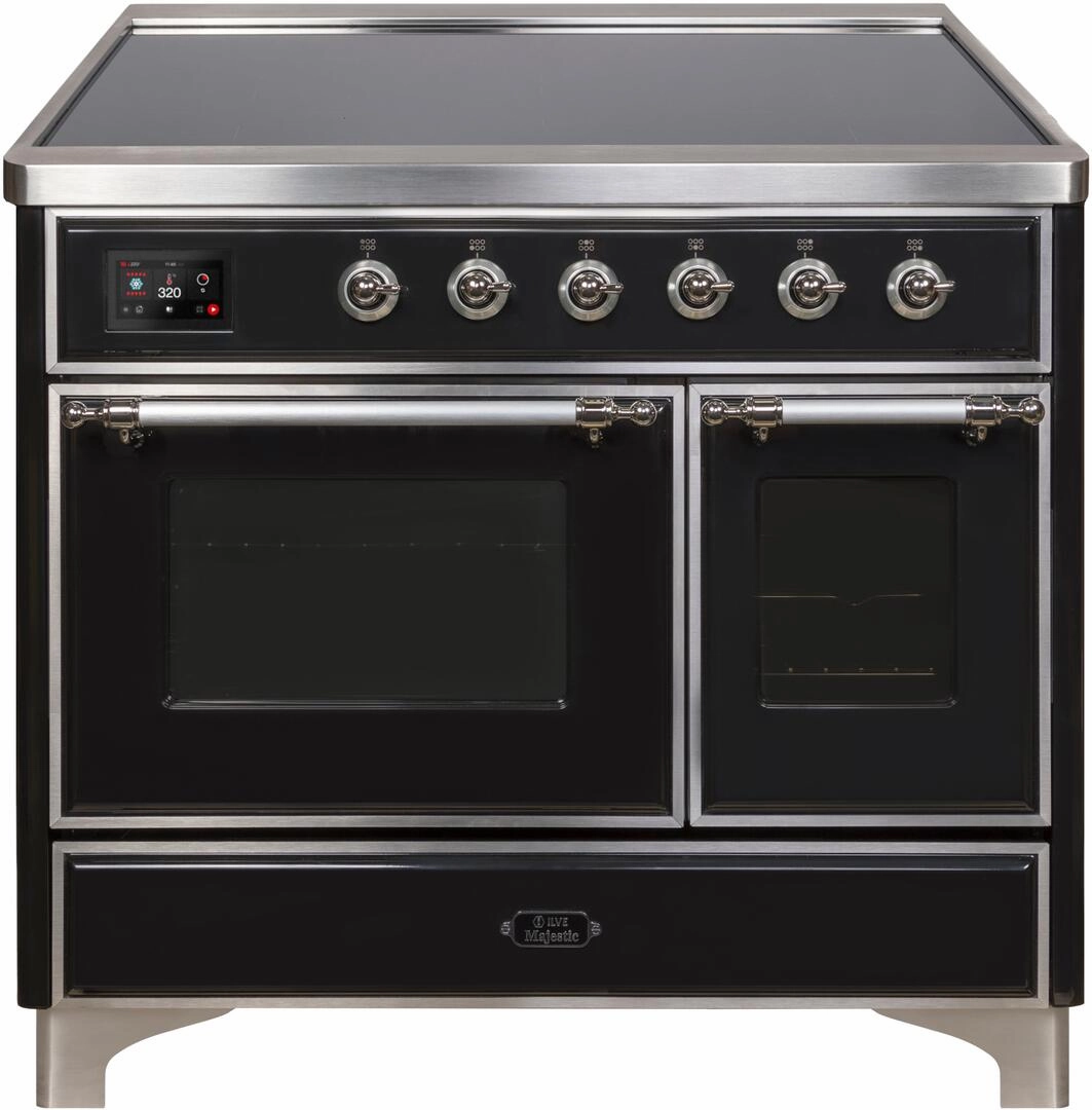 Ilve UMDI10NS3BKC Majestic Ii 40 Inch Electric Freestanding Range In Glossy Black With Chrome Trim Freestanding Ranges freestanding dual fuel range 30 inch
