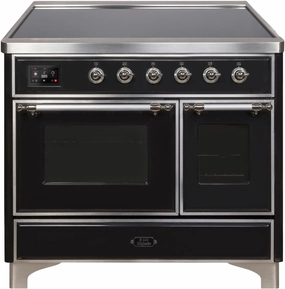 Ilve UMDI10NS3BKC Majestic Ii 40 Inch Electric Freestanding Range In Glossy Black With Chrome Trim Freestanding Ranges freestanding dual fuel range 30 inch