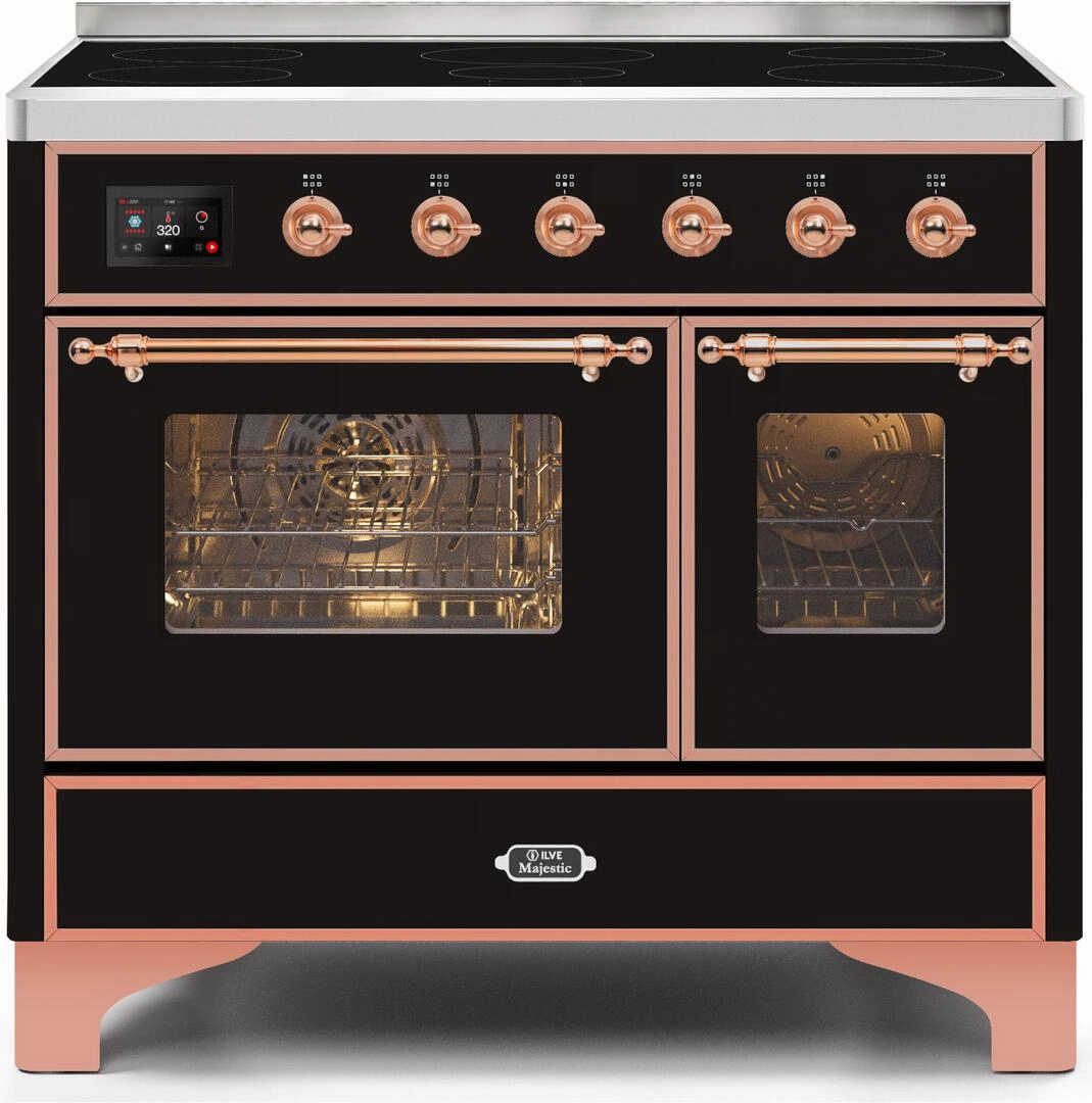 Ilve UMDI10NS3BKP Majestic Ii 40 Inch Electric Freestanding Range In Glossy Black With Copper Trim Freestanding Ranges freestanding dual fuel range 30 inch