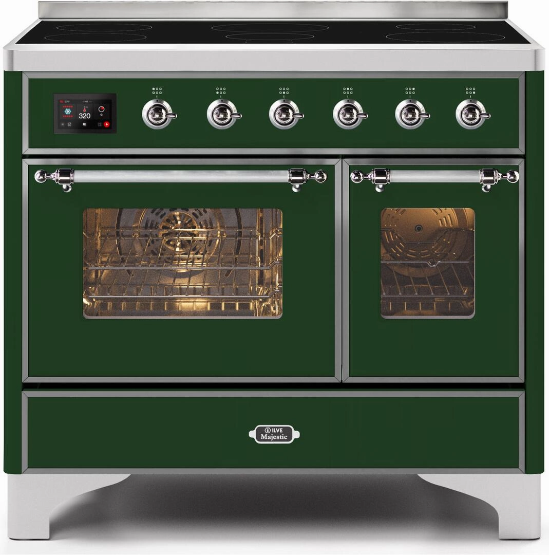 Ilve UMDI10NS3EGC Majestic Ii 40 Inch Electric Freestanding Range In Emerald Green With Chrome Trim Freestanding Ranges freestanding dual fuel range 30 inch
