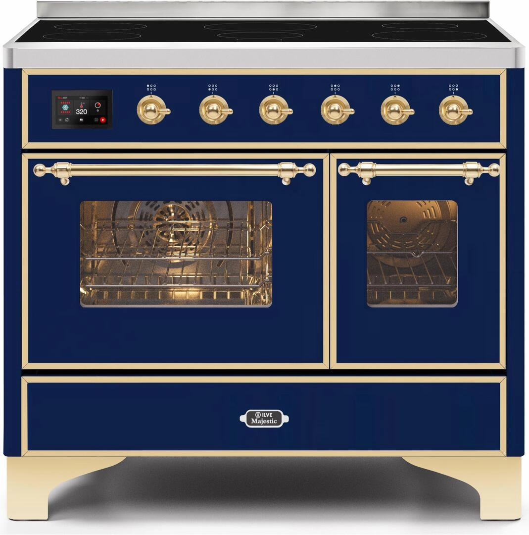 Ilve UMDI10NS3MBG Majestic Ii 40 Inch Electric Freestanding Range In Blue With Brass Trim Freestanding Ranges freestanding dual fuel range 30 inch