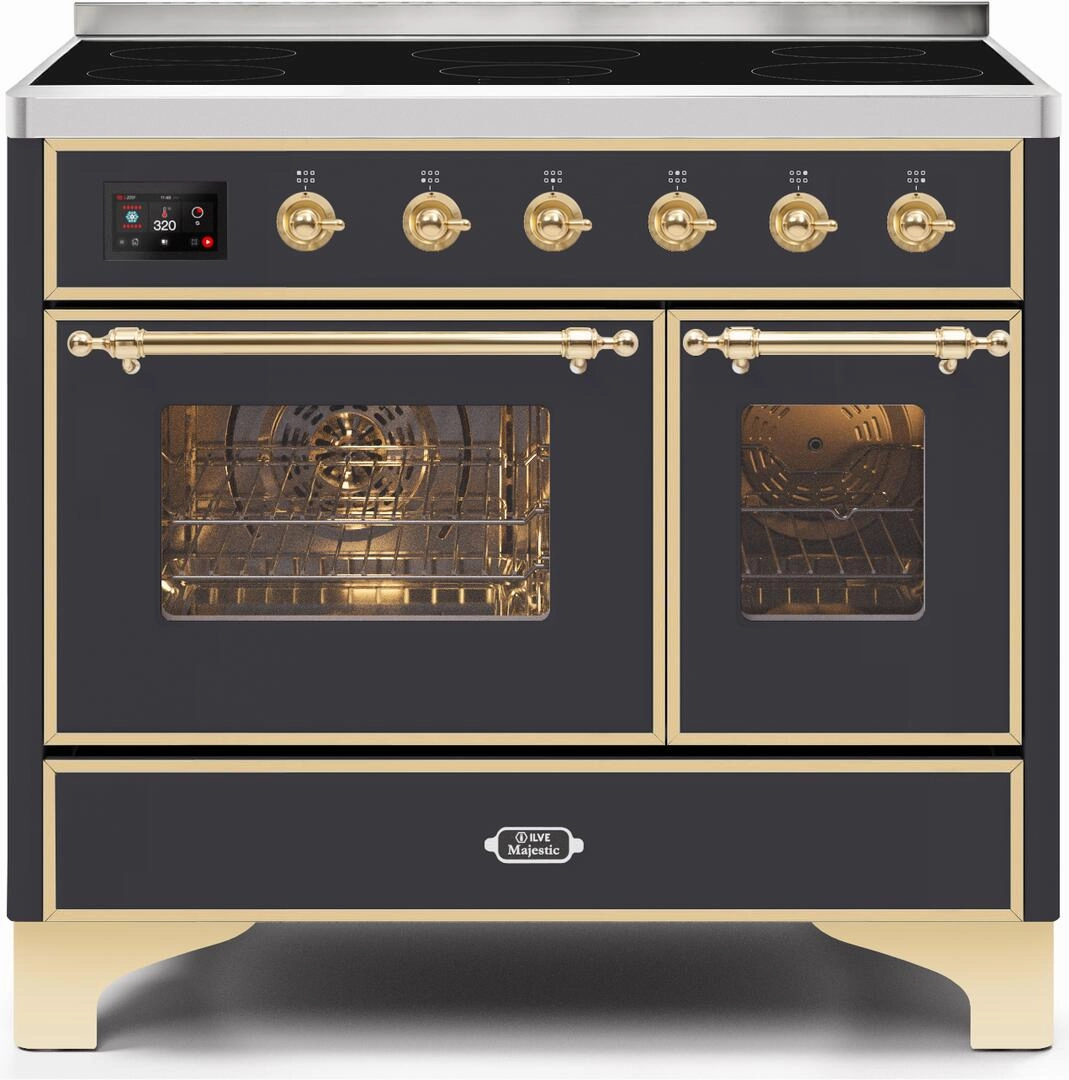 Ilve UMDI10NS3MGG Majestic Ii 40 Inch Electric Freestanding Range In Matte Graphite With Brass Trim Freestanding Ranges freestanding dual fuel range 30 inch