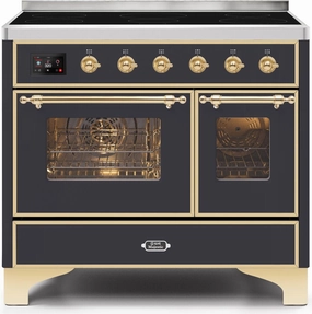 Ilve UMDI10NS3MGG Majestic Ii 40 Inch Electric Freestanding Range In Matte Graphite With Brass Trim Freestanding Ranges freestanding dual fuel range 30 inch