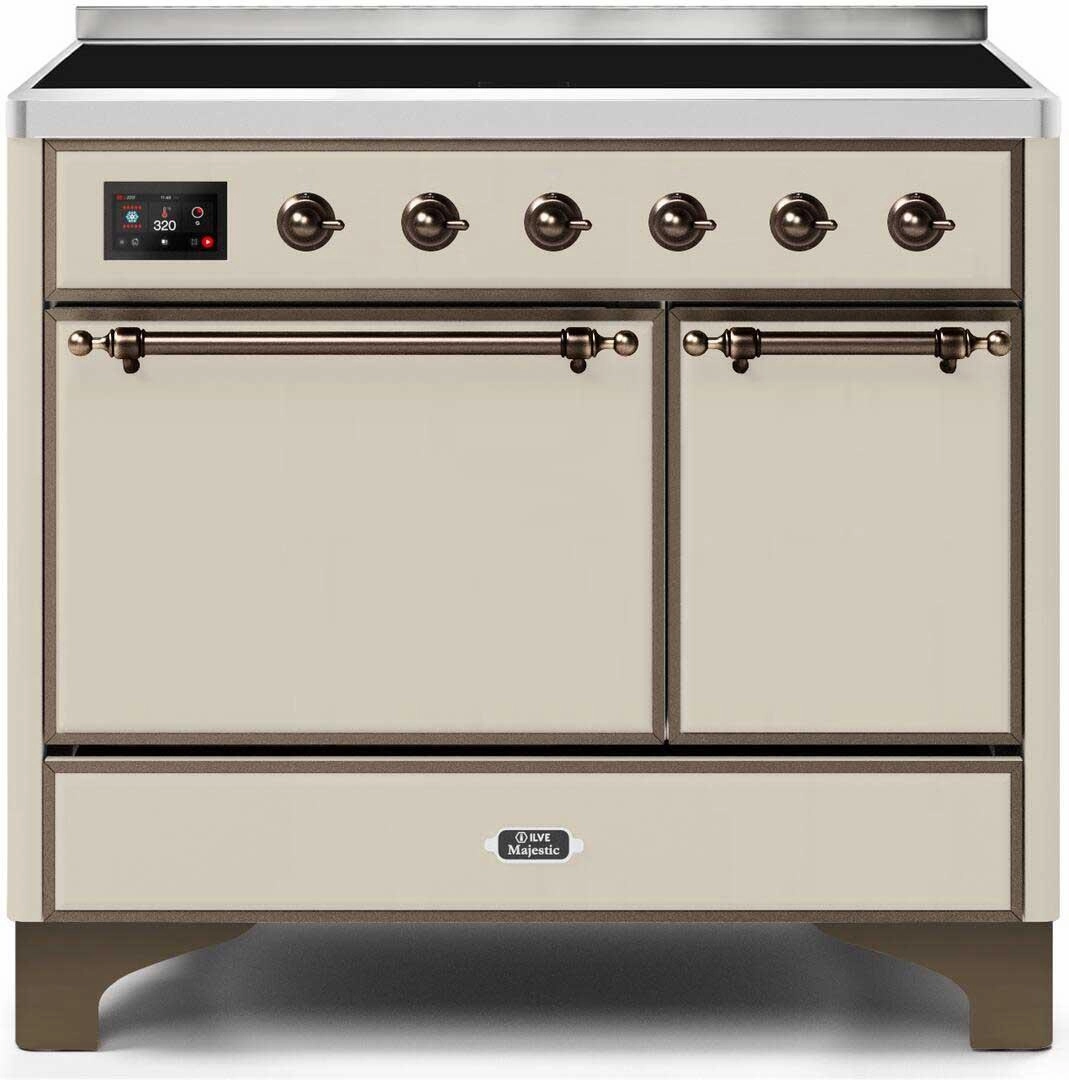 Ilve UMDI10QNS3AWB Majestic Ii 40 Inch Electric Freestanding Range In Antique White With Bronze Trim Freestanding Ranges freestanding dual fuel range 30 inch