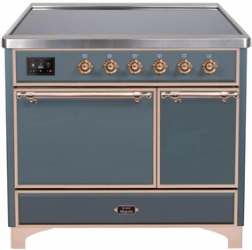 Ilve UMDI10QNS3BGP Majestic Ii 40 Inch Electric Freestanding Range In Blue Grey With Copper Trim Freestanding Ranges freestanding dual fuel range 30 inch