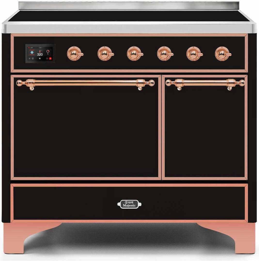 Ilve UMDI10QNS3BKP Majestic Ii 40 Inch Electric Freestanding Range In Glossy Black With Copper Trim Freestanding Ranges freestanding dual fuel range 30 inch