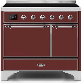 Ilve UMDI10QNS3BUC Majestic Ii 40 Inch Electric Freestanding Range In Burgundy With Chrome Trim Freestanding Ranges freestanding dual fuel range 30 inch