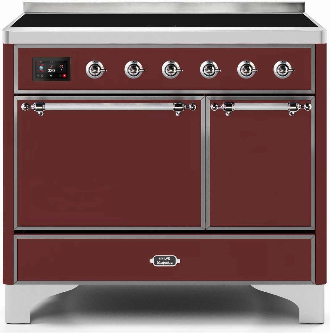 Ilve UMDI10QNS3BUC Majestic Ii 40 Inch Electric Freestanding Range In Burgundy With Chrome Trim Freestanding Ranges freestanding dual fuel range 30 inch