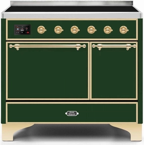 Ilve UMDI10QNS3EGG Majestic Ii 40 Inch Electric Freestanding Range In Emerald Green With Brass Trim Freestanding Ranges freestanding dual fuel range 30 inch