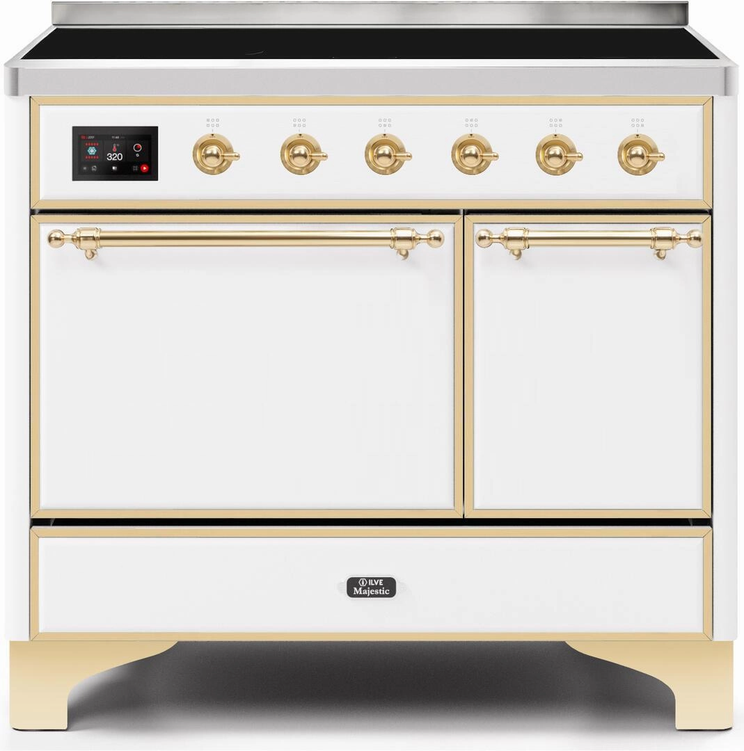 Ilve UMDI10QNS3WHG Majestic Ii 40 Inch Electric Freestanding Range In White With Brass Trim Freestanding Ranges freestanding dual fuel range 30 inch