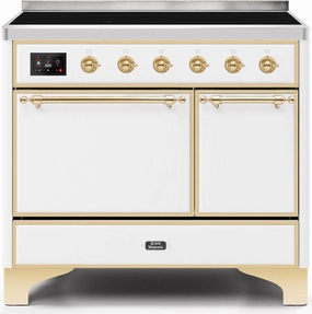 Ilve UMDI10QNS3WHG Majestic Ii 40 Inch Electric Freestanding Range In White With Brass Trim Freestanding Ranges freestanding dual fuel range 30 inch