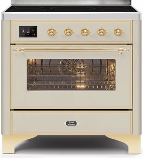 Ilve UMI09NS3AWG Majestic Ii 36 Inch Electric Freestanding Range In Antique White With Brass Trim Freestanding Ranges freestanding dual fuel range 30 inch