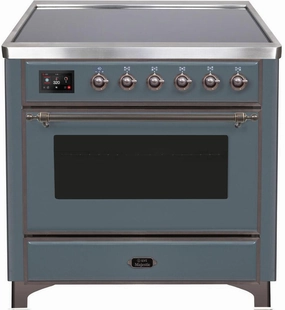Ilve UMI09NS3BGB Majestic Ii 36 Inch Electric Freestanding Range In Blue Grey With Bronze Trim Freestanding Ranges freestanding dual fuel range 30 inch