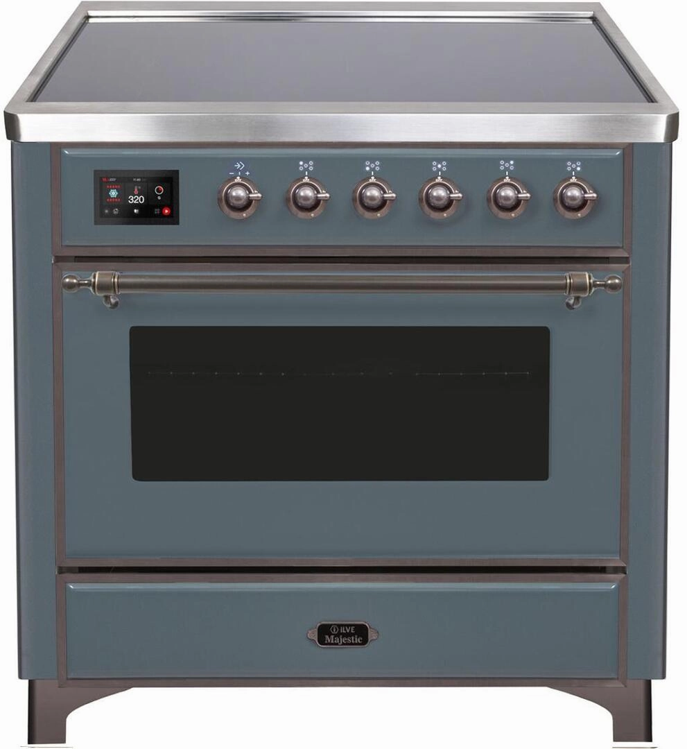 Ilve UMI09NS3BGB Majestic Ii 36 Inch Electric Freestanding Range In Blue Grey With Bronze Trim Freestanding Ranges freestanding dual fuel range 30 inch