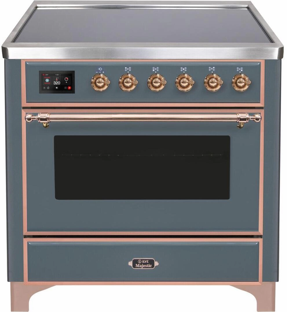 Ilve UMI09NS3BGP Majestic Ii 36 Inch Electric Freestanding Range In Blue Grey With Copper Trim Freestanding Ranges freestanding dual fuel range 30 inch