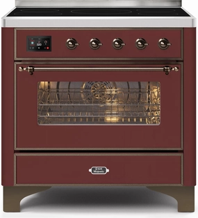 Ilve UMI09NS3BUB Majestic Ii 36 Inch Electric Freestanding Range In Burgundy With Bronze Trim Freestanding Ranges freestanding dual fuel range 30 inch