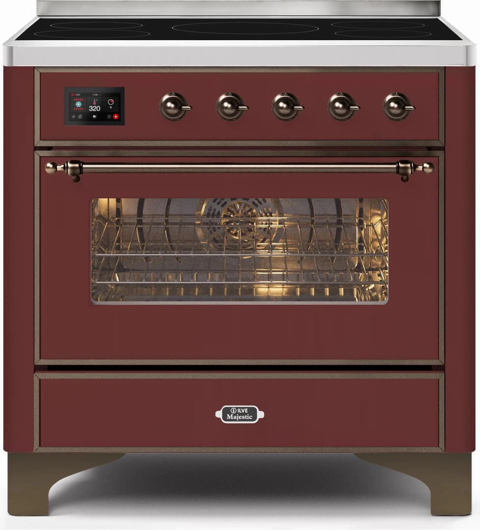 Ilve UMI09NS3BUB Majestic Ii 36 Inch Electric Freestanding Range In Burgundy With Bronze Trim Freestanding Ranges freestanding dual fuel range 30 inch