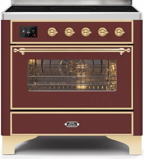 Ilve UMI09NS3BUG Majestic Ii 36 Inch Electric Freestanding Range In Burgundy With Brass Trim Freestanding Ranges freestanding dual fuel range 30 inch