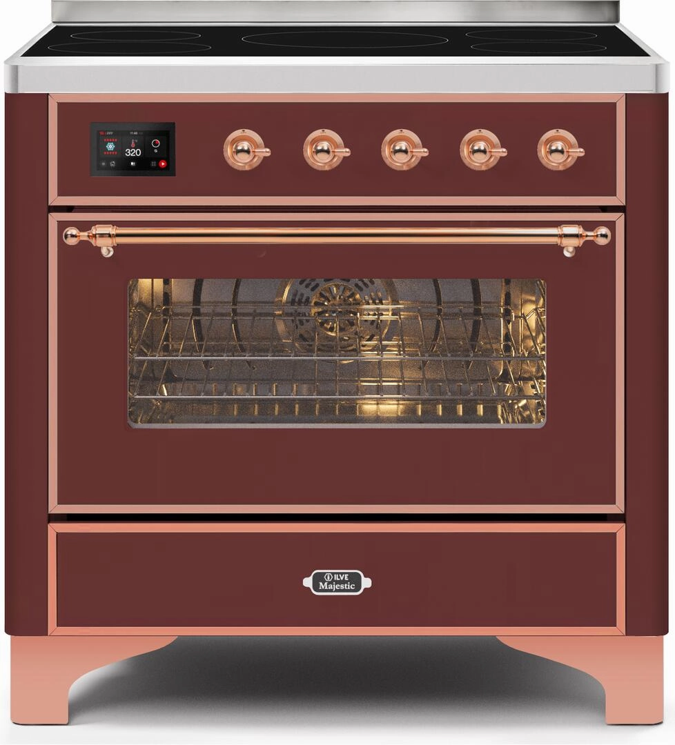Ilve UMI09NS3BUP Majestic Ii 36 Inch Electric Freestanding Range In Burgundy With Copper Trim Freestanding Ranges freestanding dual fuel range 30 inch