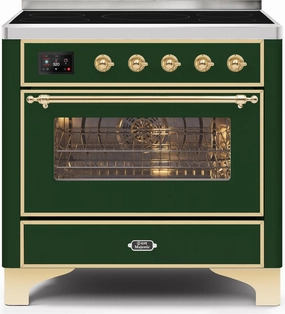 Ilve UMI09NS3EGG Majestic Ii 36 Inch Electric Freestanding Range In Emerald Green With Brass Trim Freestanding Ranges freestanding dual fuel range 30 inch