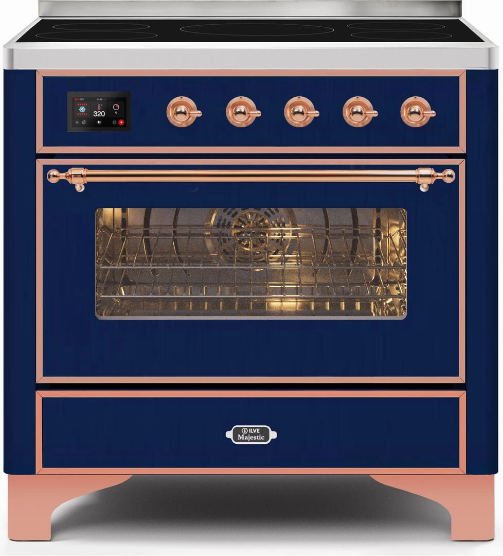 Ilve UMI09NS3MBP Majestic Ii 36 Inch Electric Freestanding Range In Blue With Copper Trim Freestanding Ranges freestanding dual fuel range 30 inch
