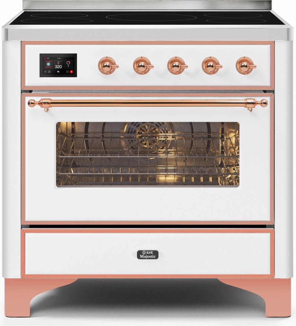 Ilve UMI09NS3WHP Majestic Ii 36 Inch Electric Freestanding Range In White With Copper Trim Freestanding Ranges freestanding dual fuel range 30 inch