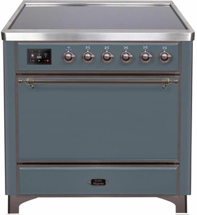 Ilve UMI09QNS3BGB Majestic Ii 36 Inch Electric Freestanding Range In Blue Grey With Bronze Trim Freestanding Ranges freestanding dual fuel range 30 inch
