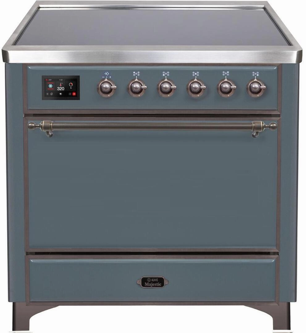 Ilve UMI09QNS3BGB Majestic Ii 36 Inch Electric Freestanding Range In Blue Grey With Bronze Trim Freestanding Ranges freestanding dual fuel range 30 inch