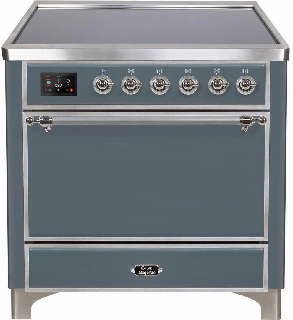 Ilve UMI09QNS3BGC Majestic Ii 36 Inch Electric Freestanding Range In Blue Grey With Chrome Trim Freestanding Ranges freestanding dual fuel range 30 inch