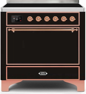 Ilve UMI09QNS3BKP Majestic Ii 36 Inch Electric Freestanding Range In Glossy Black With Copper Trim Freestanding Ranges freestanding dual fuel range 30 inch
