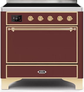Ilve UMI09QNS3BUG Majestic Ii 36 Inch Electric Freestanding Range In Burgundy With Brass Trim Freestanding Ranges freestanding dual fuel range 30 inch