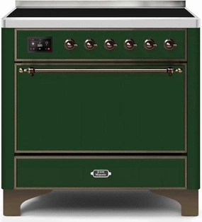 Ilve UMI09QNS3EGB Majestic Ii 36 Inch Electric Freestanding Range In Emerald Green With Bronze Trim Freestanding Ranges freestanding dual fuel range 30 inch