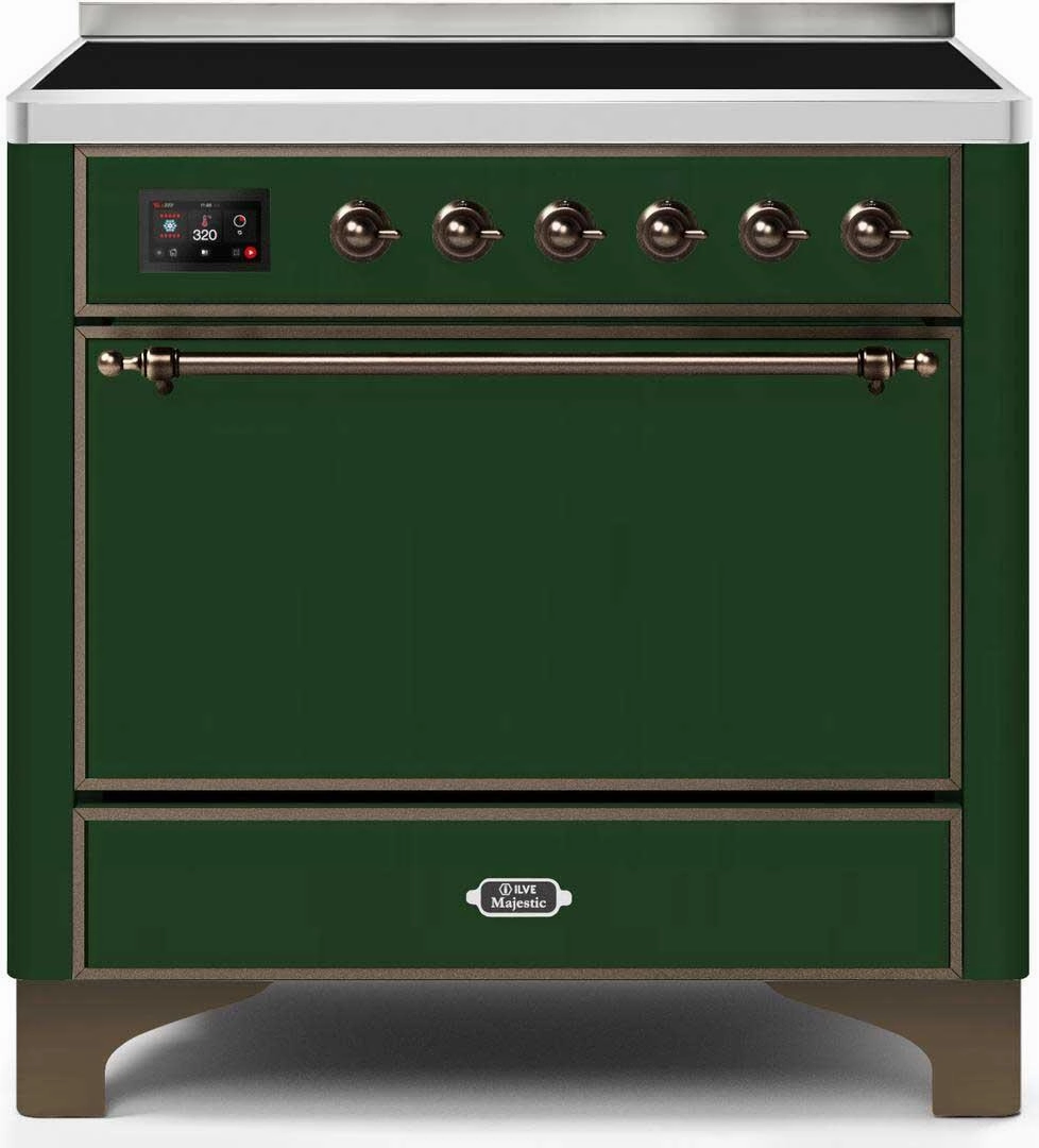 Ilve UMI09QNS3EGB Majestic Ii 36 Inch Electric Freestanding Range In Emerald Green With Bronze Trim Freestanding Ranges freestanding dual fuel range 30 inch