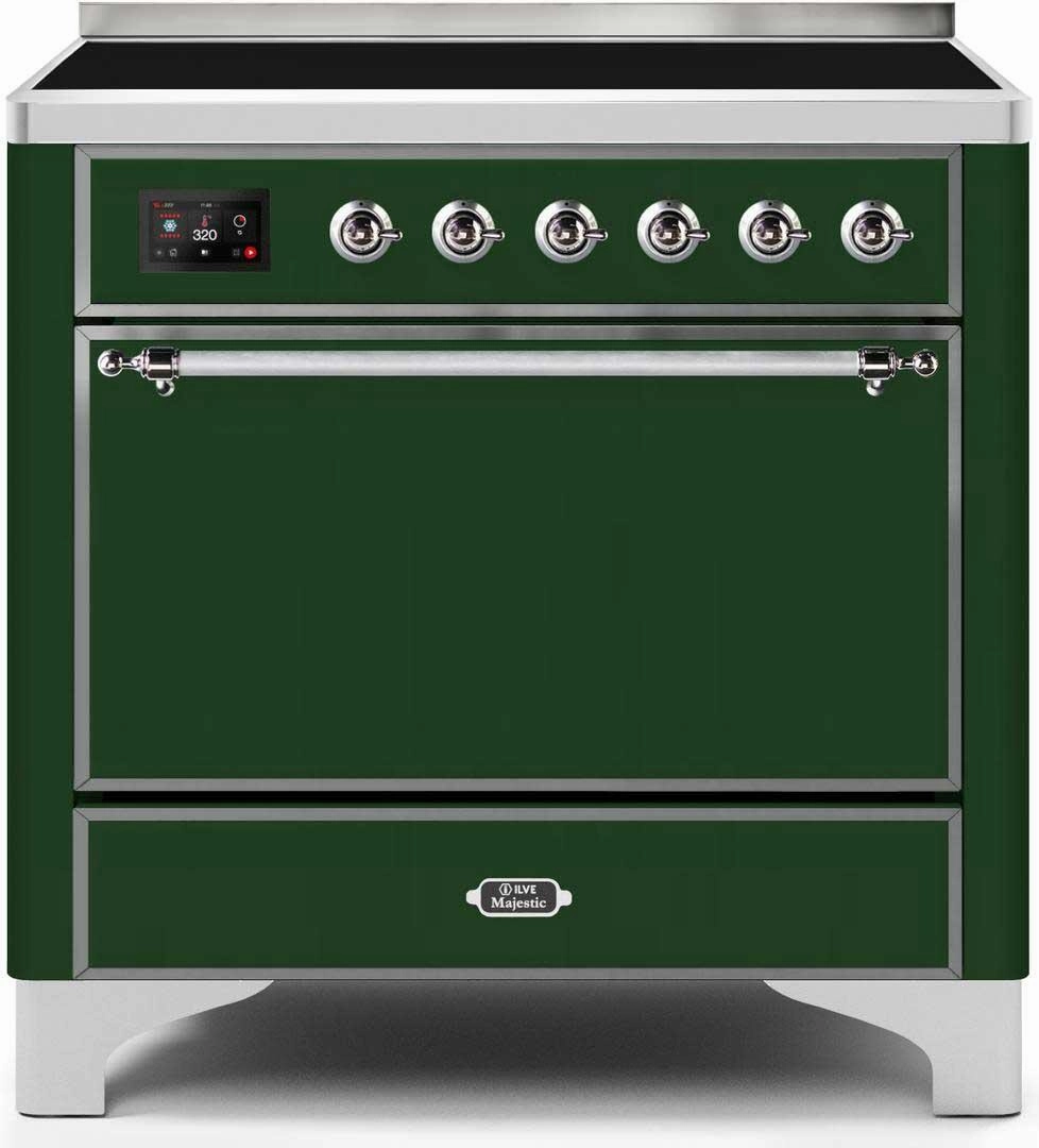 Ilve UMI09QNS3EGC Majestic Ii 36 Inch Electric Freestanding Range In Emerald Green With Chrome Trim Freestanding Ranges freestanding dual fuel range 30 inch