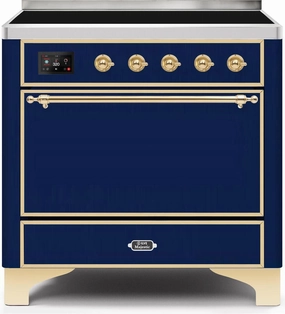 Ilve UMI09QNS3MBG Majestic Ii 36 Inch Electric Freestanding Range In Blue With Brass Trim Freestanding Ranges freestanding dual fuel range 30 inch