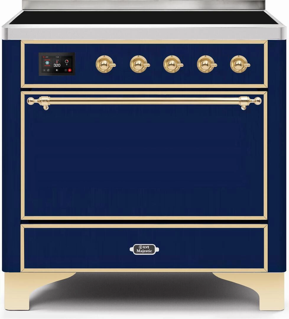 Ilve UMI09QNS3MBG Majestic Ii 36 Inch Electric Freestanding Range In Blue With Brass Trim Freestanding Ranges freestanding dual fuel range 30 inch