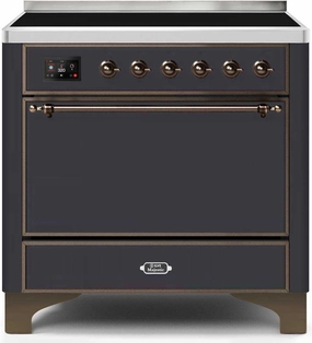 Ilve UMI09QNS3MGB Majestic Ii 36 Inch Electric Freestanding Range In Matte Graphite With Bronze Trim Freestanding Ranges freestanding dual fuel range 30 inch