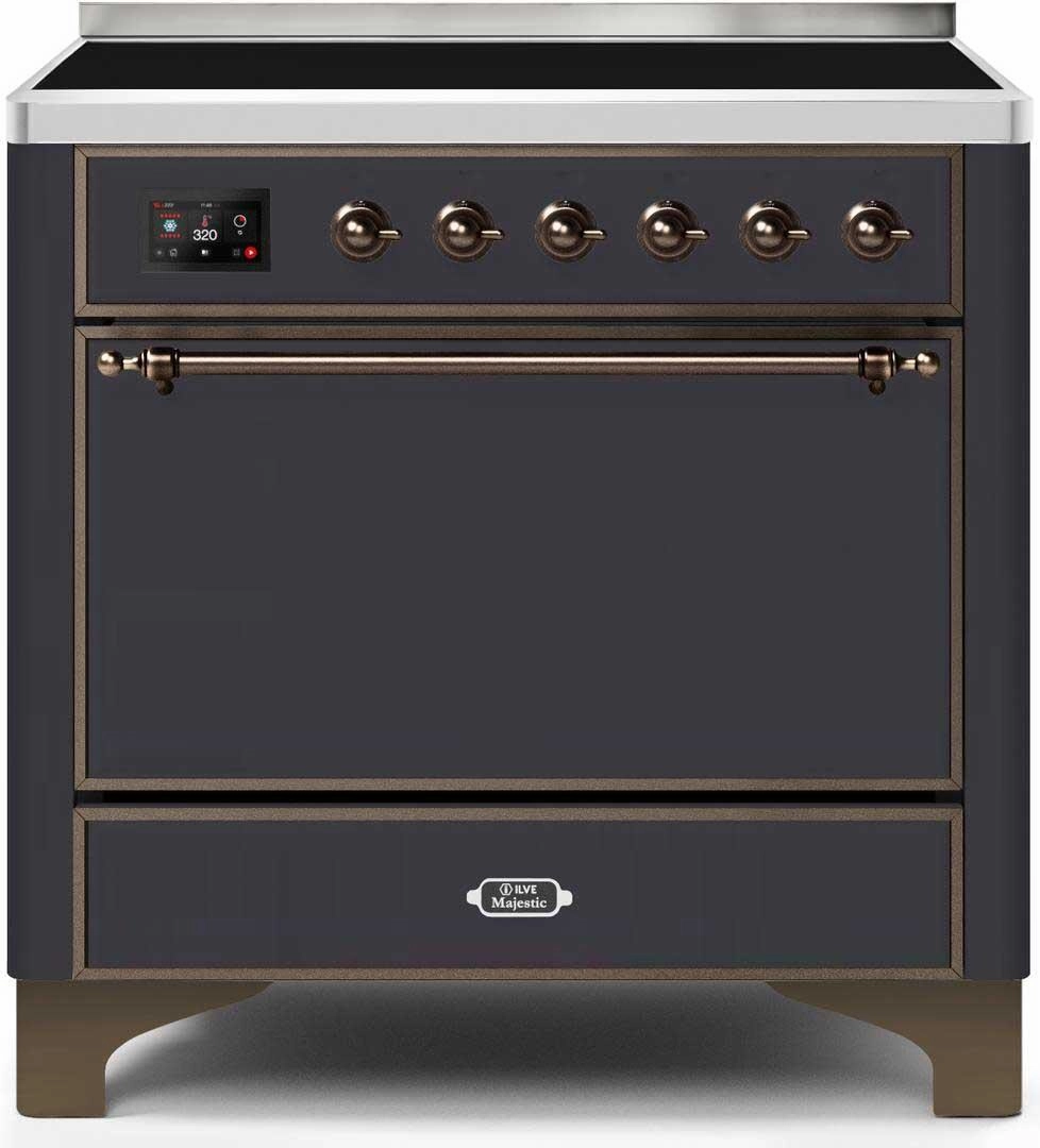 Ilve UMI09QNS3MGB Majestic Ii 36 Inch Electric Freestanding Range In Matte Graphite With Bronze Trim Freestanding Ranges freestanding dual fuel range 30 inch