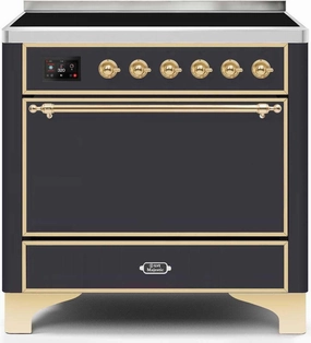 Ilve UMI09QNS3MGG Majestic Ii 36 Inch Electric Freestanding Range In Matte Graphite With Brass Trim Freestanding Ranges freestanding dual fuel range 30 inch