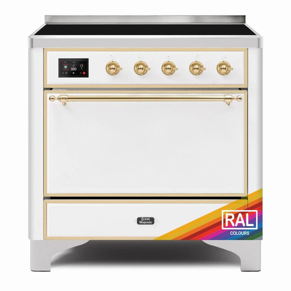 Ilve UMI09QNS3RAG Ilve Majestic Ii 36 Umi09Qns3Rag Freestanding Electric Range With Induction Single Oven With Solid Door In Ral Color With Brass Knobs Freestanding Ranges freestanding dual fuel range 30 inch