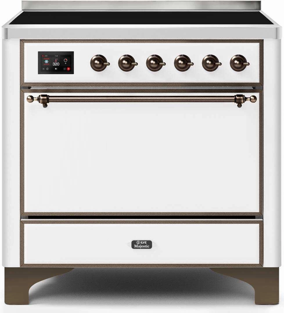 Ilve UMI09QNS3WHB Majestic Ii 36 Inch Electric Freestanding Range In White With Bronze Trim Freestanding Ranges freestanding dual fuel range 30 inch