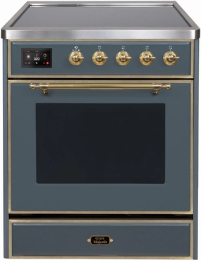 Ilve UMI30NE3BGG Majestic Ii 30 Inch Electric Freestanding Range In Blue Grey With Brass Trim Freestanding Ranges freestanding dual fuel range 30 inch