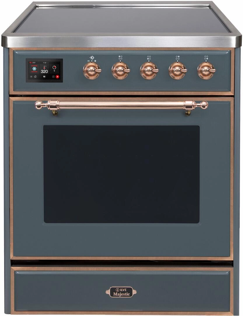 Ilve UMI30NE3BGP Majestic Ii 30 Inch Electric Freestanding Range In Blue Grey With Copper Trim Freestanding Ranges freestanding dual fuel range 30 inch