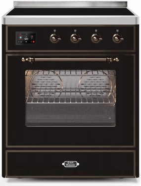 Ilve UMI30NE3BKB Majestic Ii 30 Inch Electric Freestanding Range In Glossy Black With Bronze Trim Freestanding Ranges freestanding dual fuel range 30 inch