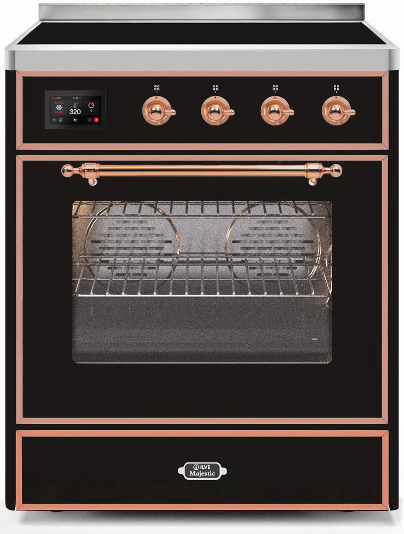 Ilve UMI30NE3BKP Majestic Ii 30 Inch Electric Freestanding Range In Glossy Black With Copper Trim Freestanding Ranges freestanding dual fuel range 30 inch