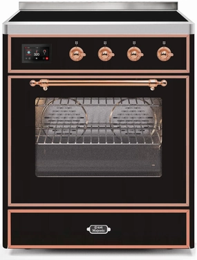 Ilve UMI30NE3BKP Majestic Ii 30 Inch Electric Freestanding Range In Glossy Black With Copper Trim Freestanding Ranges freestanding dual fuel range 30 inch